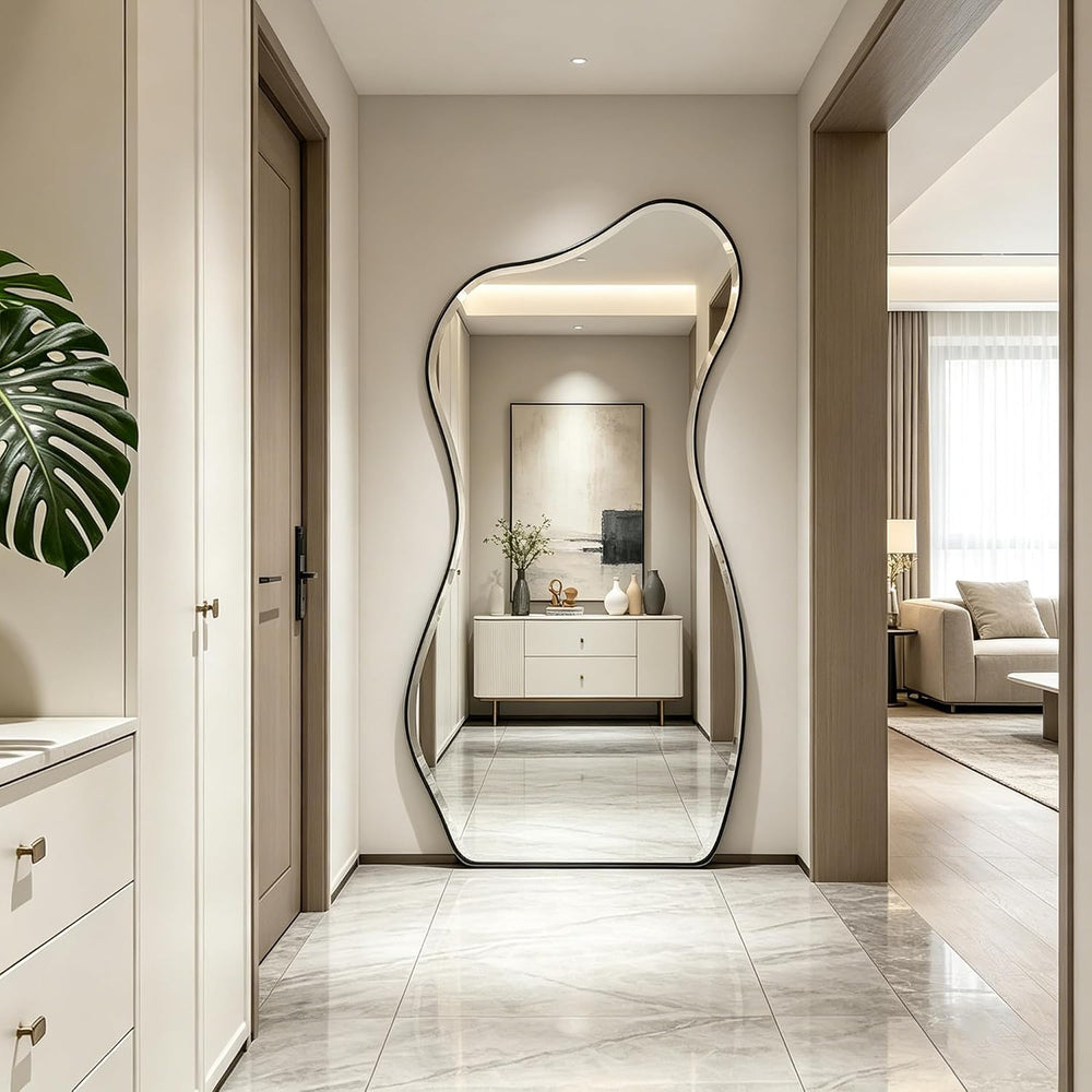POZINO 66.8"x33" Irregular Beveled Mirror Full Length, Abstract Wal...