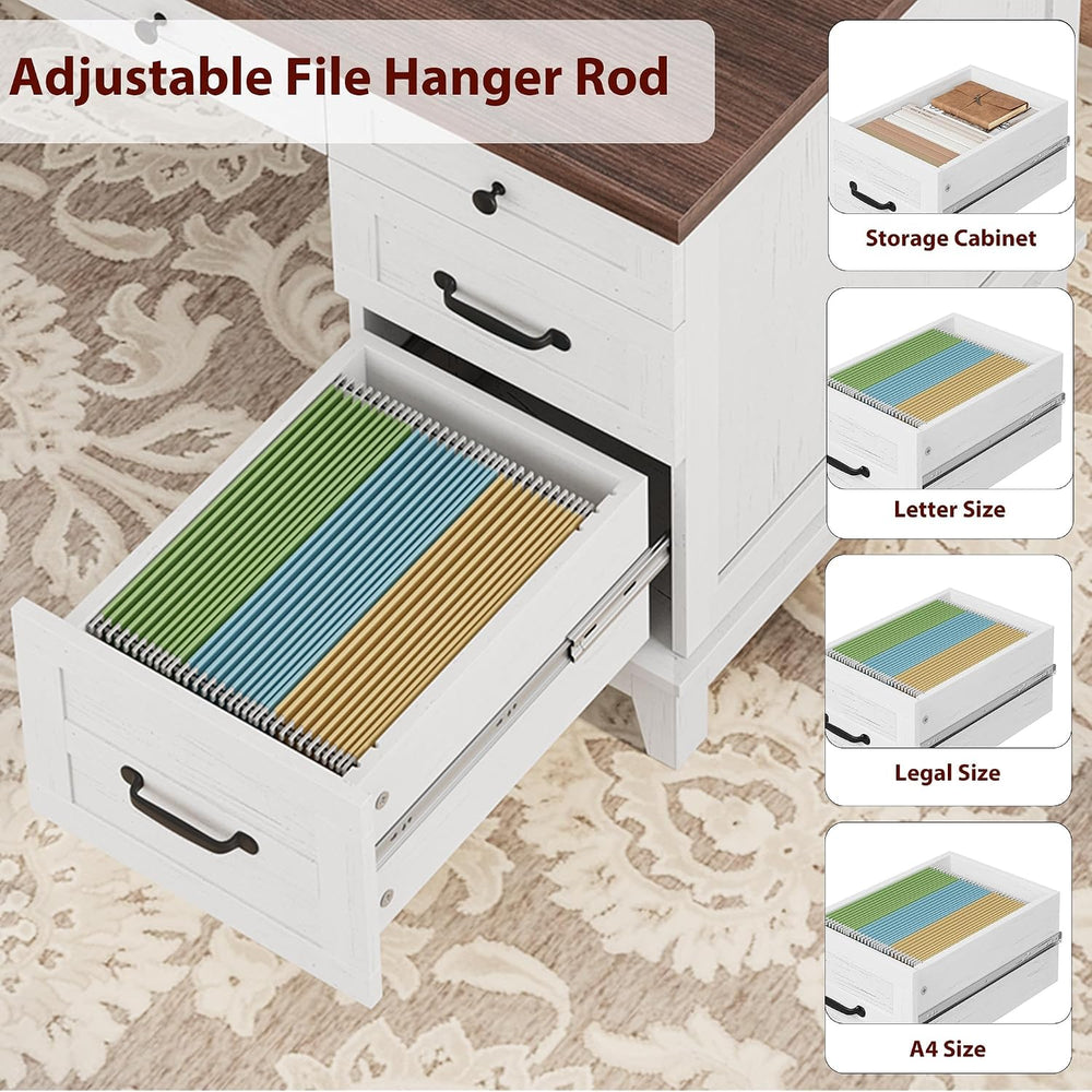 Garvee 53.5" Wooden Home Office Desk with File Drawers, Executive Desk w...