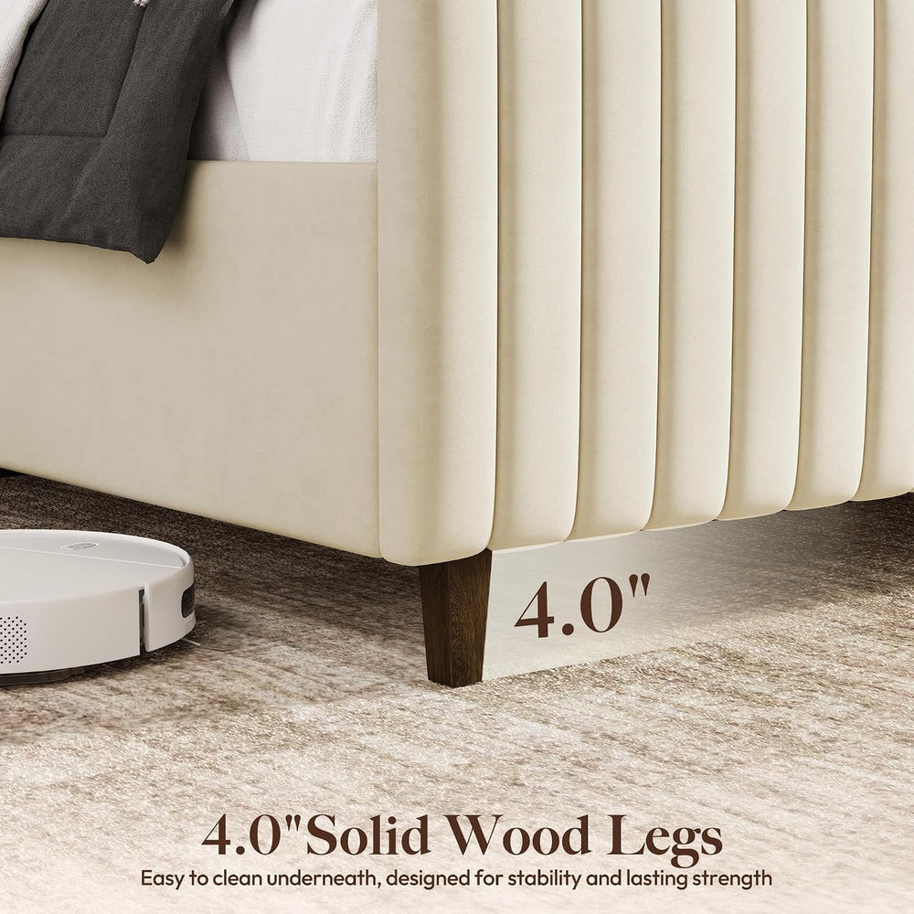 Belffin 59" Tall Queen Size Platform Bed Frame with 2 Touch Lights, Beige