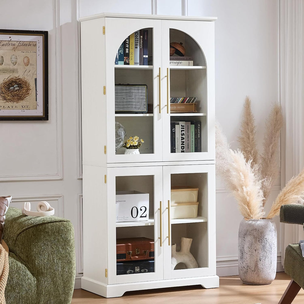 Joaxswe 68" Tall Bookcase with 4 Glass Doors, Farmhouse Bookshelf Set of 2