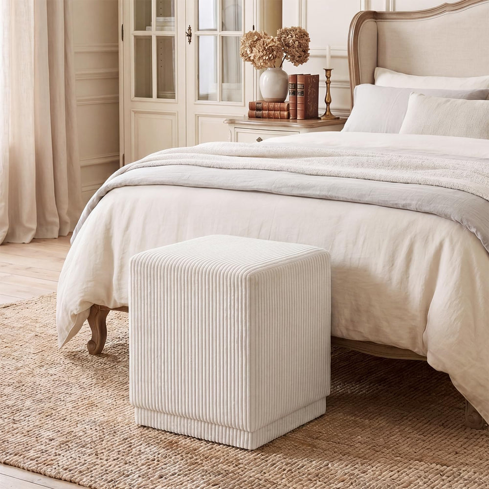 Homebeez Modern Square Ottoman, Vertical Channel Tufted Foot Stool Ottoman, C...