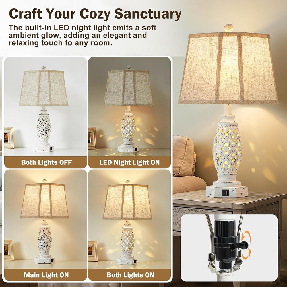 Lamps for Night Stands Set of 2-23.5" Bedside Lamp with USB A+C and Nigh...