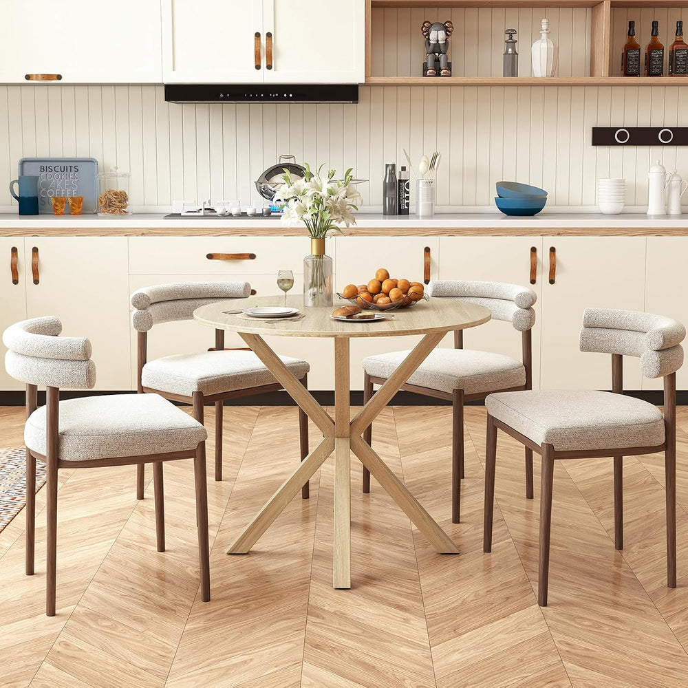 Giantex 36" Round Dining Table for 4, Farmhouse Kitchen Table with Rubbe...