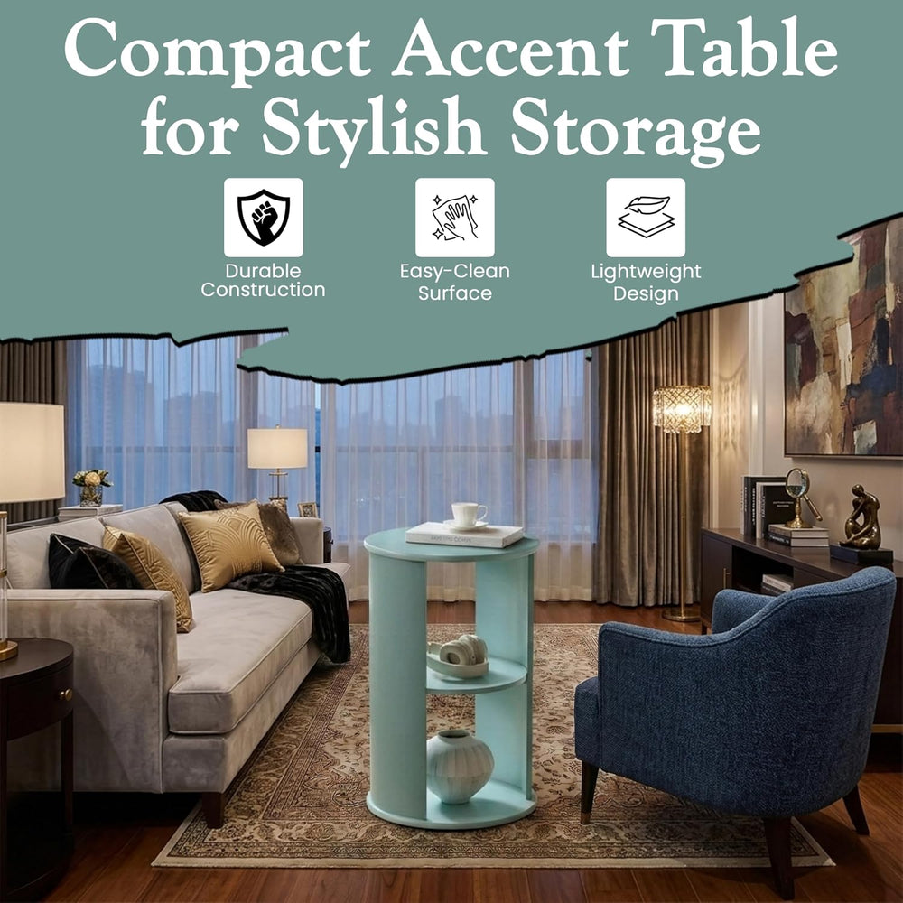 Kings Brand Furniture Round 3-Tier Accent Side Table with Storage Shelves, Wo...