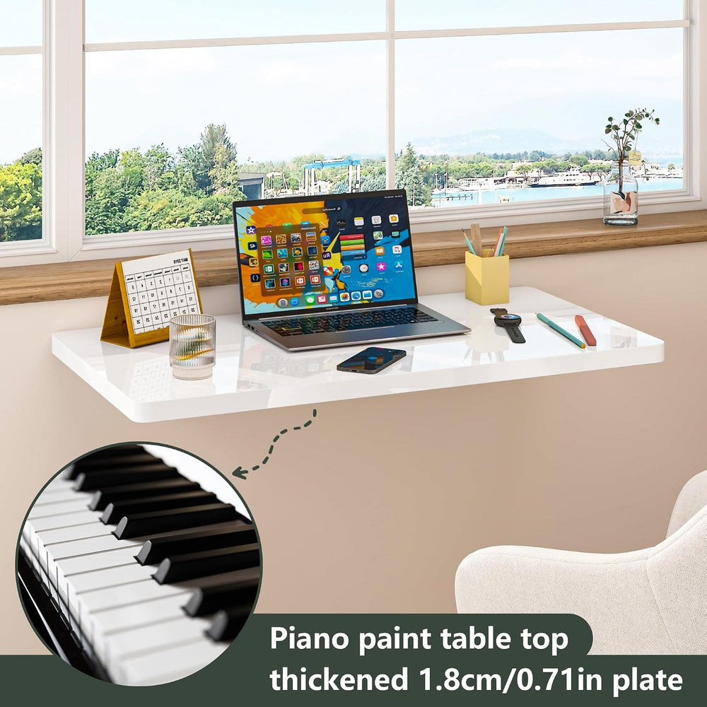 Clikuutory Wall Mounted High Gloss Folding Table, Wall Desk Fold Down for Sma...