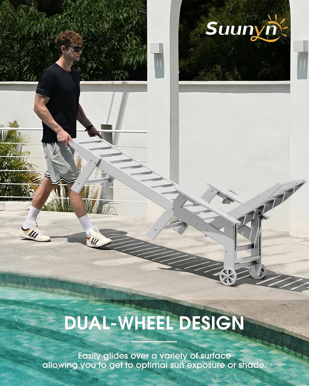 Chaise Lounge Outdoor, Lounge Chair Outdoor with Wood Texture, Adjustable 5-P...