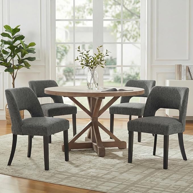 keoni Wooden Dining Chairs Set of 4, Mid Century Modern Upholstered Dining Ro...