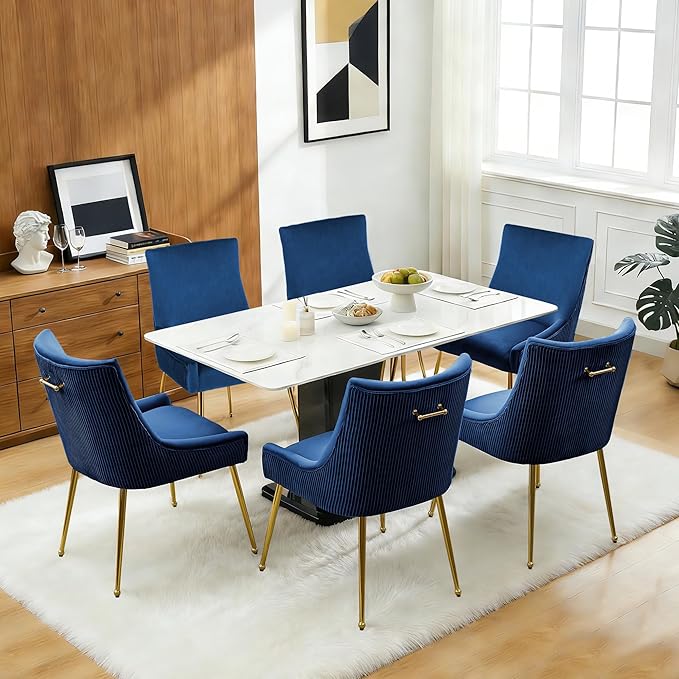 Velvet Dining Chairs Set of 4, Modern Upholstered Kitchen Chair with Pull Han...