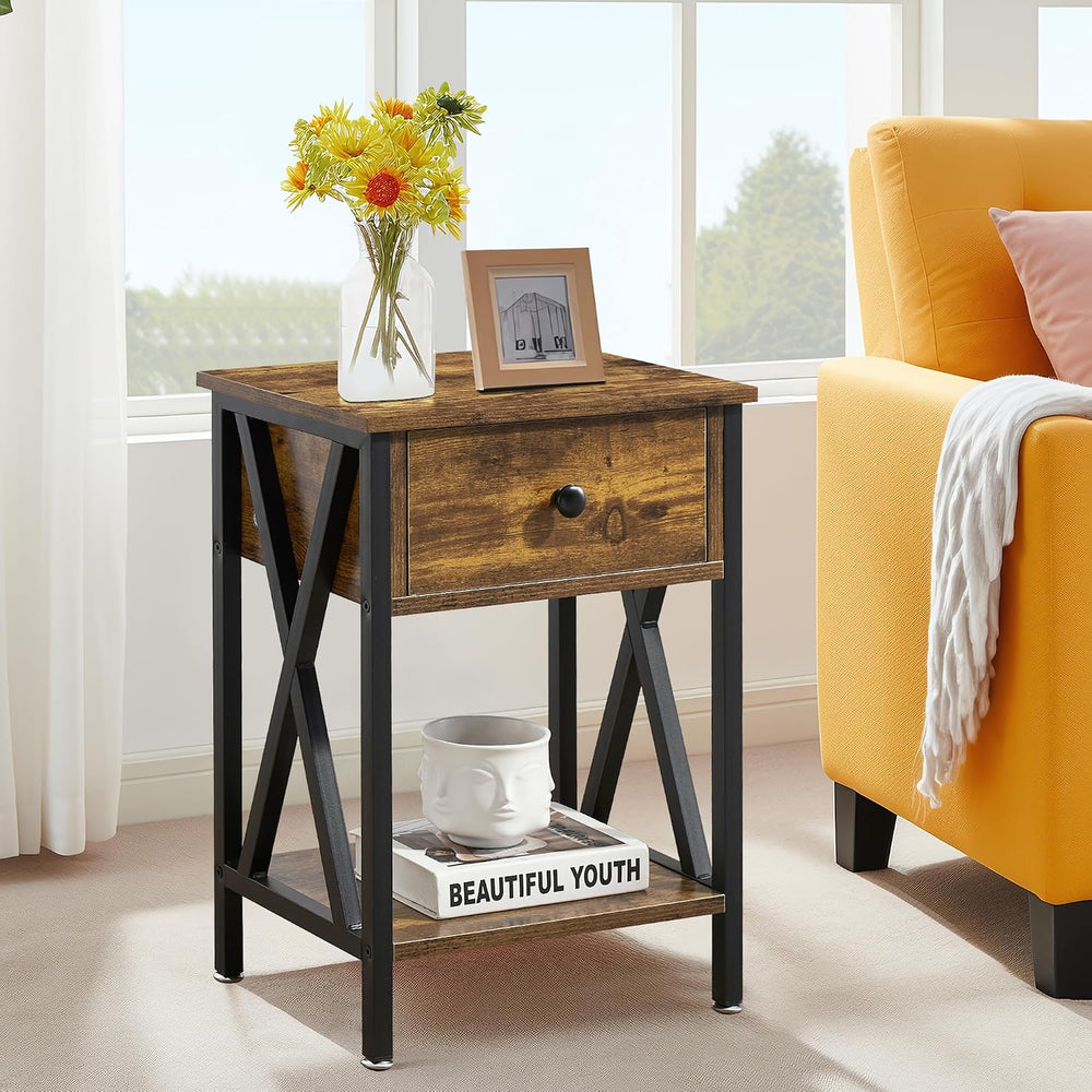 VECELO Nightstand,Modern Bedside End Table, Night Stand with Drawer and Stora...