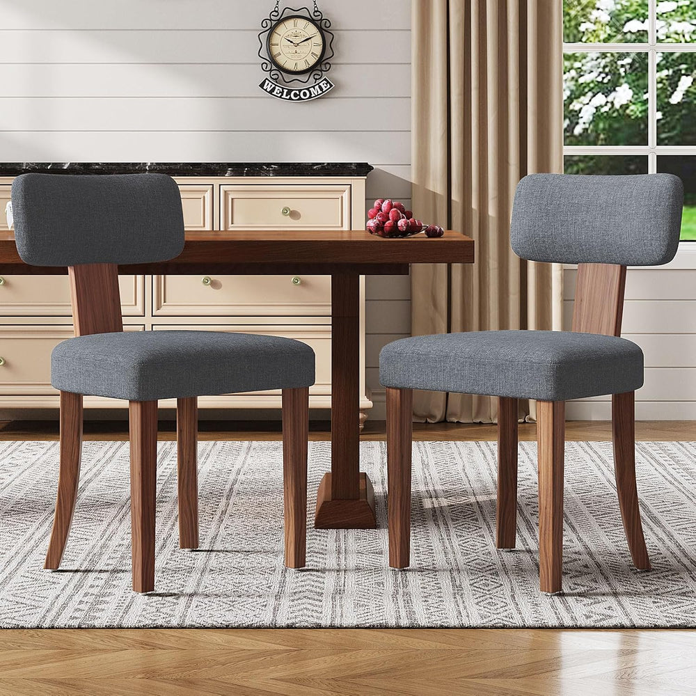 LUXOAK Mid Century Modern Dining Chairs Set of 2, Linen Upholstered Kitchen C...