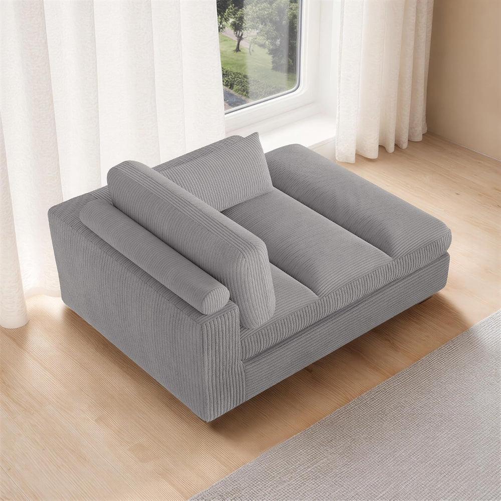 Oversized Corduroy Chaise Lounge Chair with Left Armrest & Cushion, Comfy...