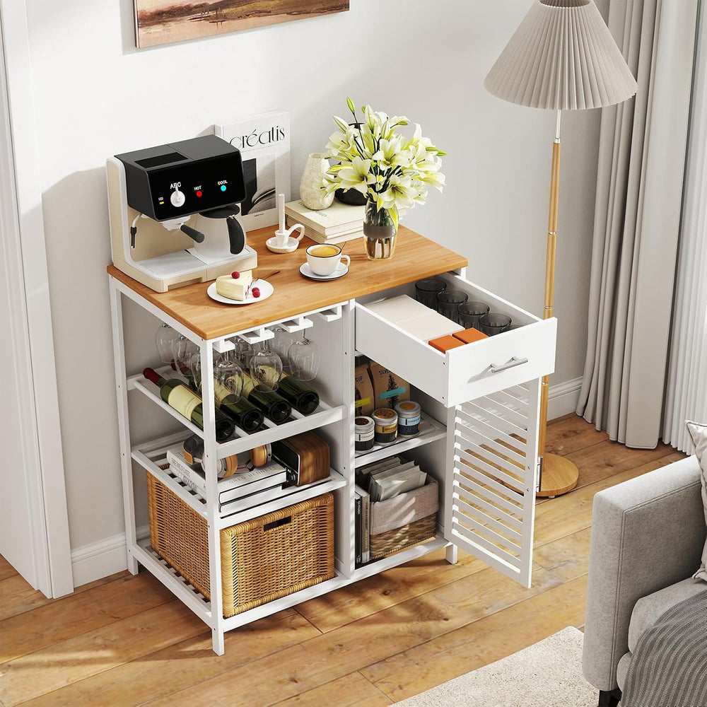 Giantex Kitchen Island with Storage Cabinet, Glass Holder, Wine Rack | 30&quo...