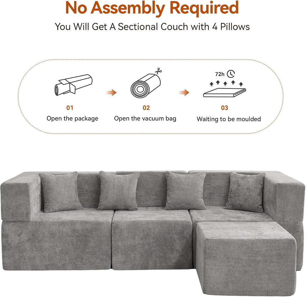 MONVANE 103'' Modular Sectional Sofa, Cloud Sectional Couch with Otto...