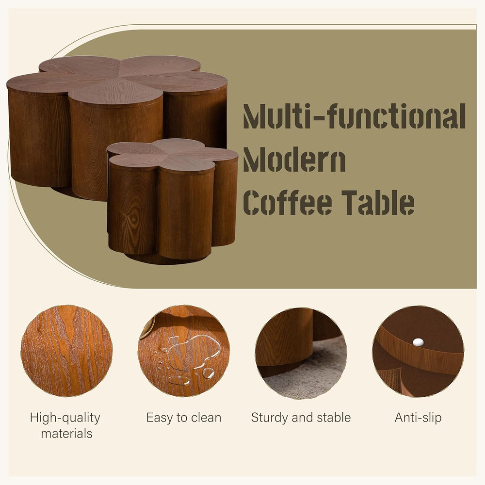 Modern Nesting Coffee Tables Woody Grooved Tea Table Space Saving Center End ...