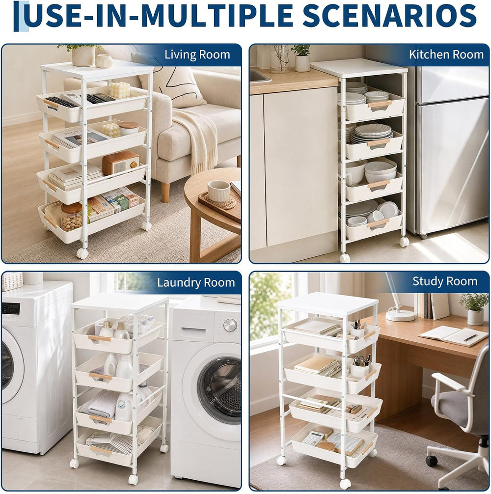 Garvee 5-Tier Slim Rolling Storage Cart, 12.6" Wooden Top Narrow Kitchen...