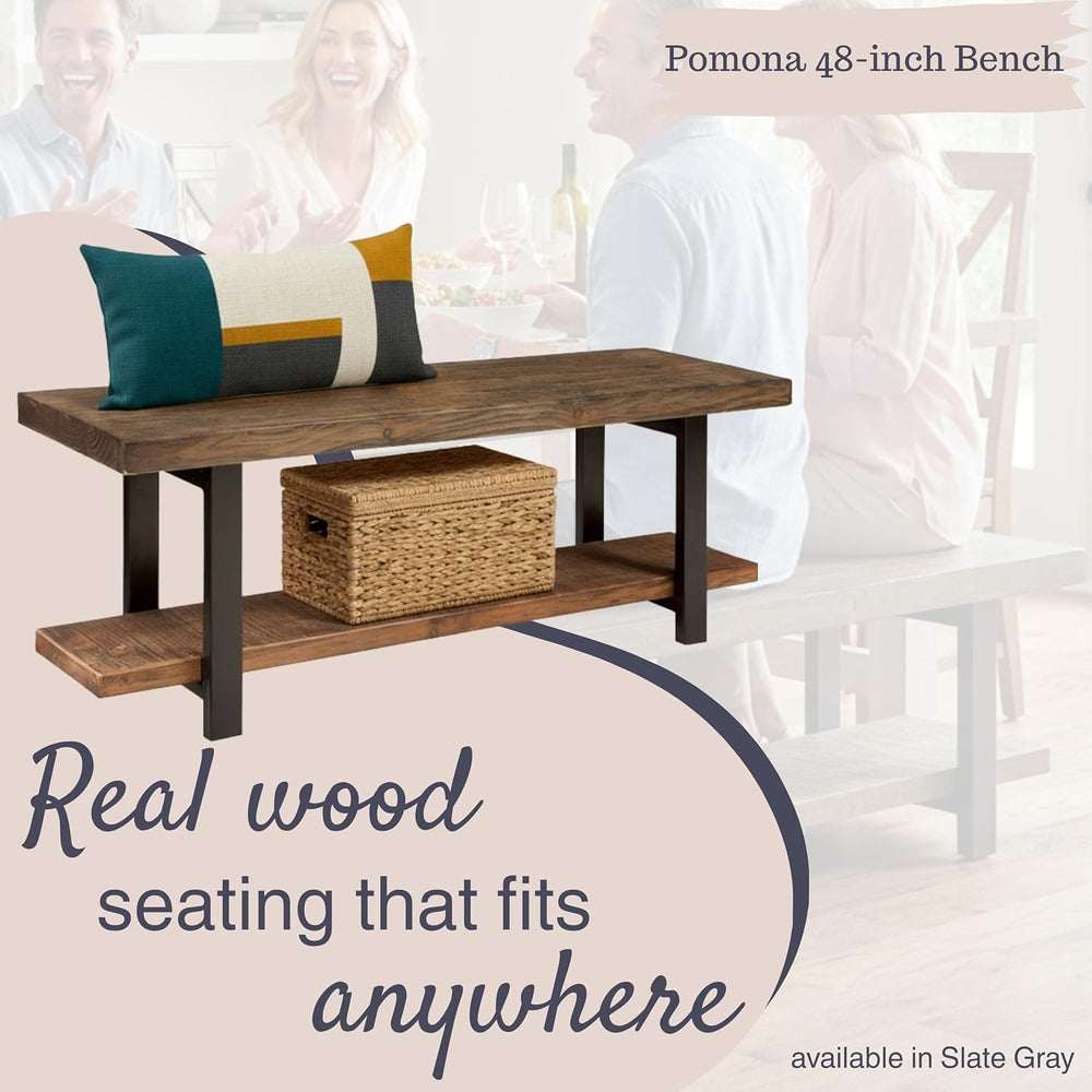Pomona Solid Wood Entryway Bench with Shoe Rack, Rustic Brown, 48 Inch | Mode...