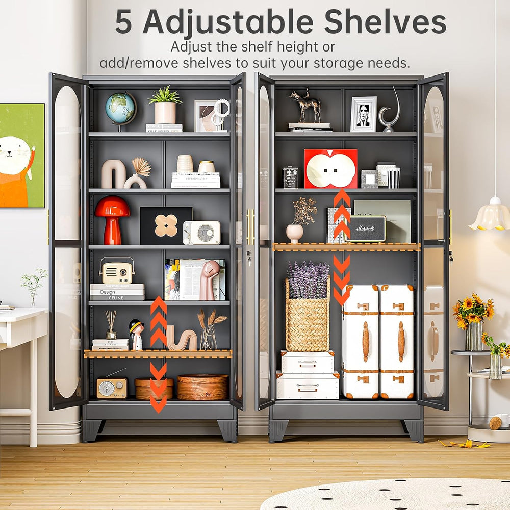 75" H Locking Display Cabinet with Glass Door, Tall Storage Cabinet with...