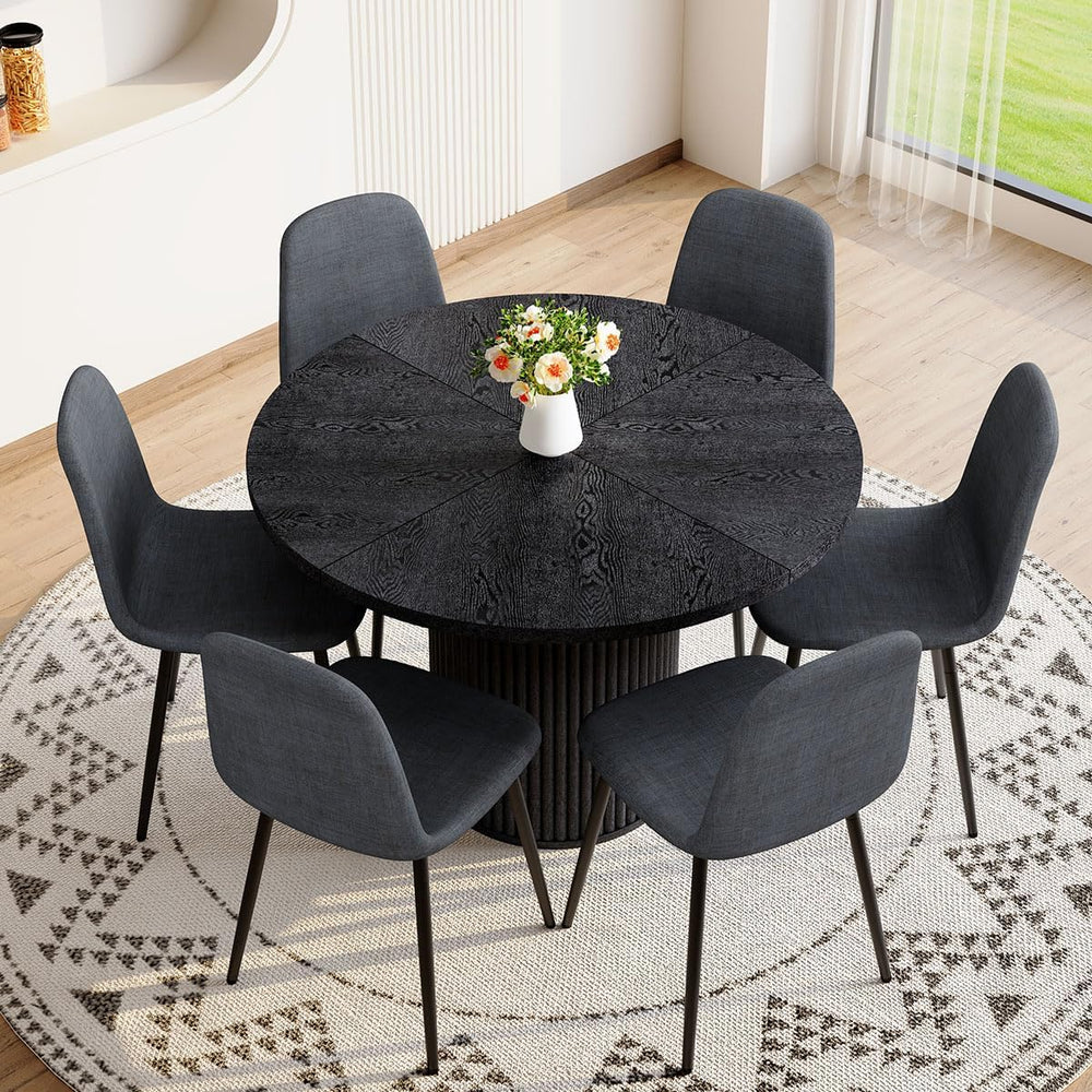 Round Dining Table Set for 6, Black Kitchen Table Set for 6 with 42''...