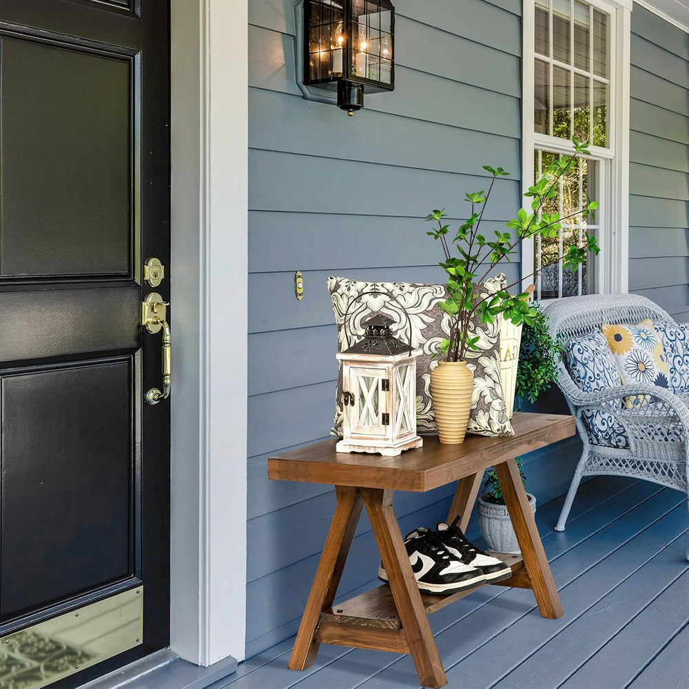 Wnutrees 30" Farmhouse Solid Wood Bench, Rustic Indoor Storage Bench | E...