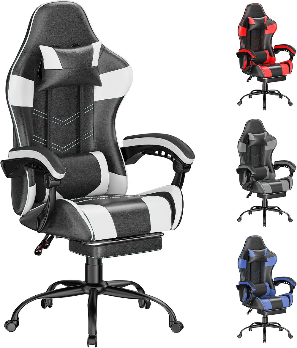 Gaming Chair with Footrest, Ergonomic Video Game Chair for Adults, White | PU...