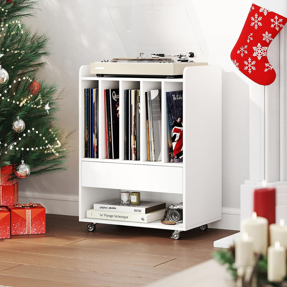 Giantex Record Player Stand, Rolling Turntable Stand with Drawer & Lockab...