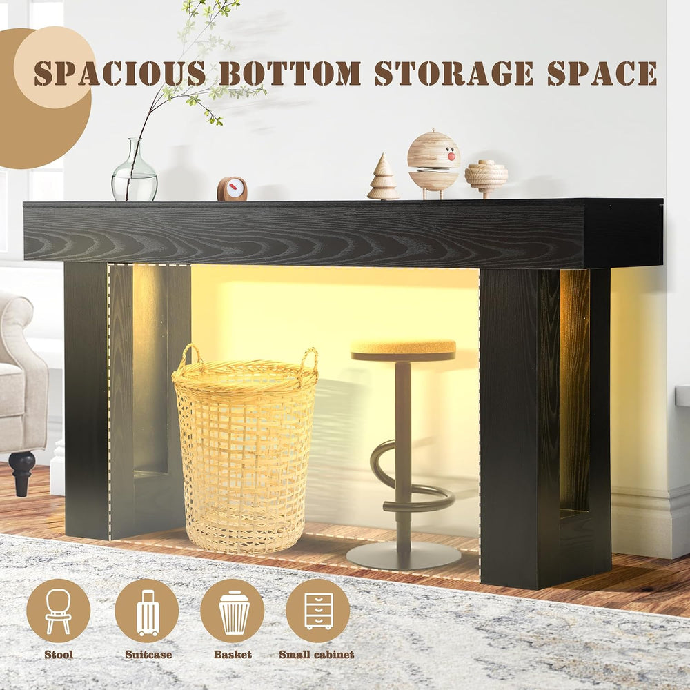 Grepatio Long Console Table with LED Light, 63 Inch Wood Entryway Table with ...