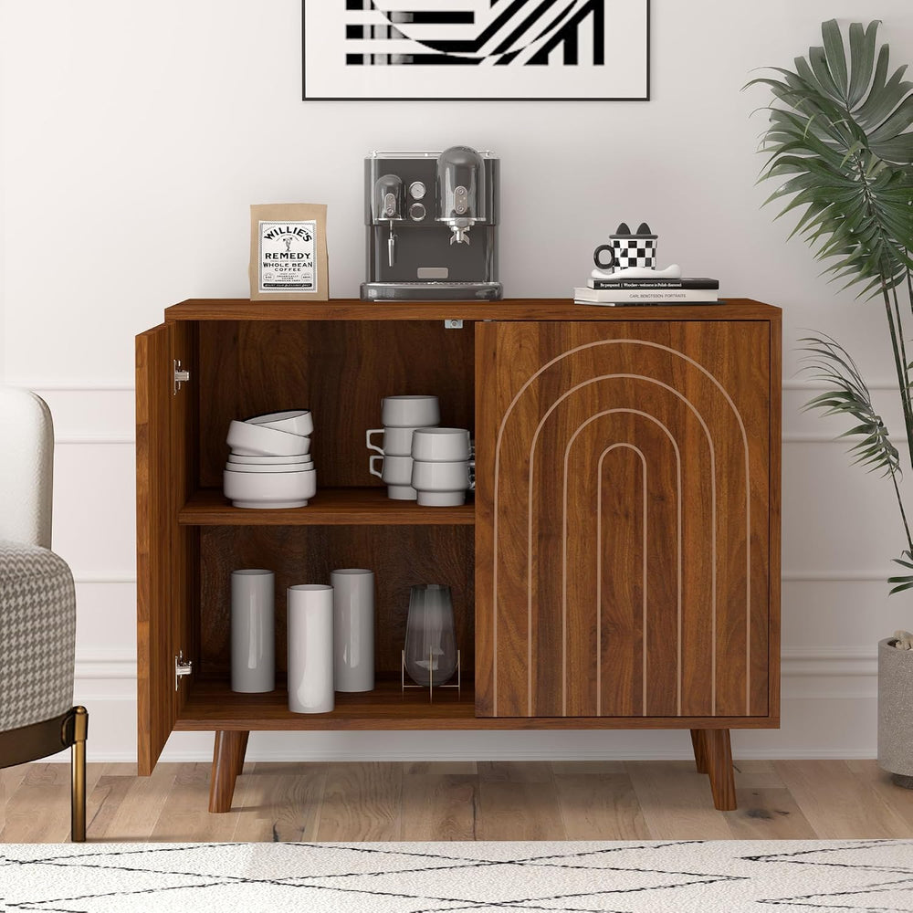 Accent Cabinet with Carving Lines, Modern Buffet Sideboard with Adjustable Sh...