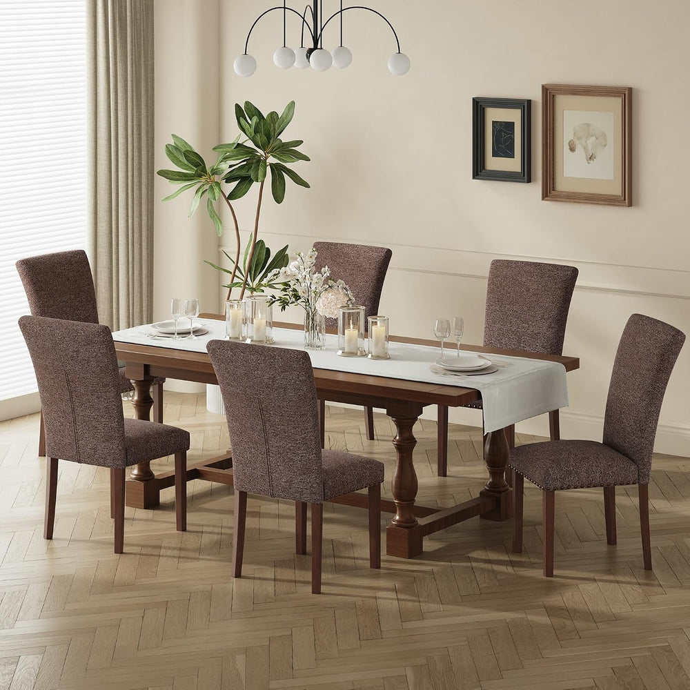 COLAMY High Back Upholstered Dining Chairs Set of 6, Brown