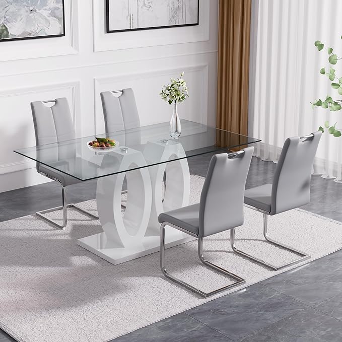 Goujxcy Dining Chairs Set of 4, Modern High Back Kitchen Chairs with Metal Le...
