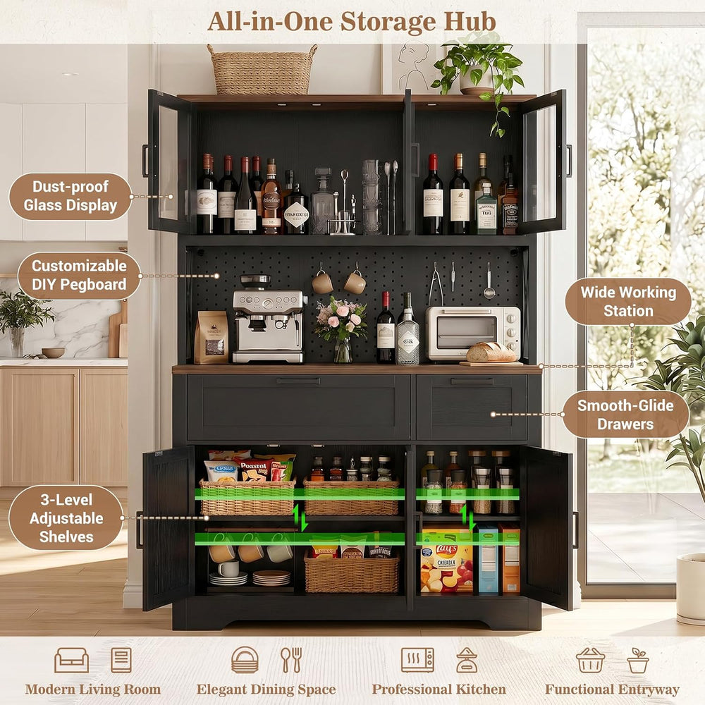 Unikito 71" Tall Pantry Cabinet with Charging Station & LED Lights, ...
