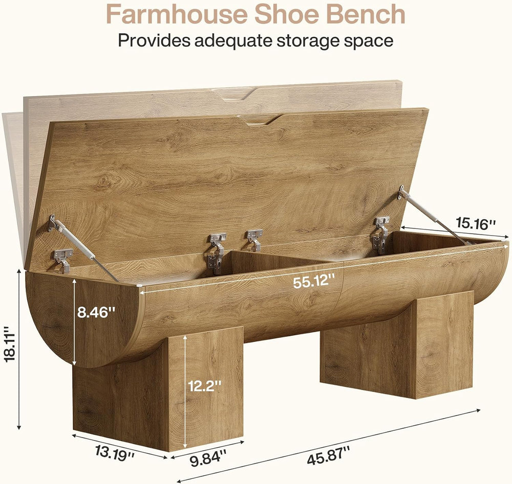 Tribesigns 55" Storage Bench with 2 Safety Hinges, Farmhouse Shoe Bench ...