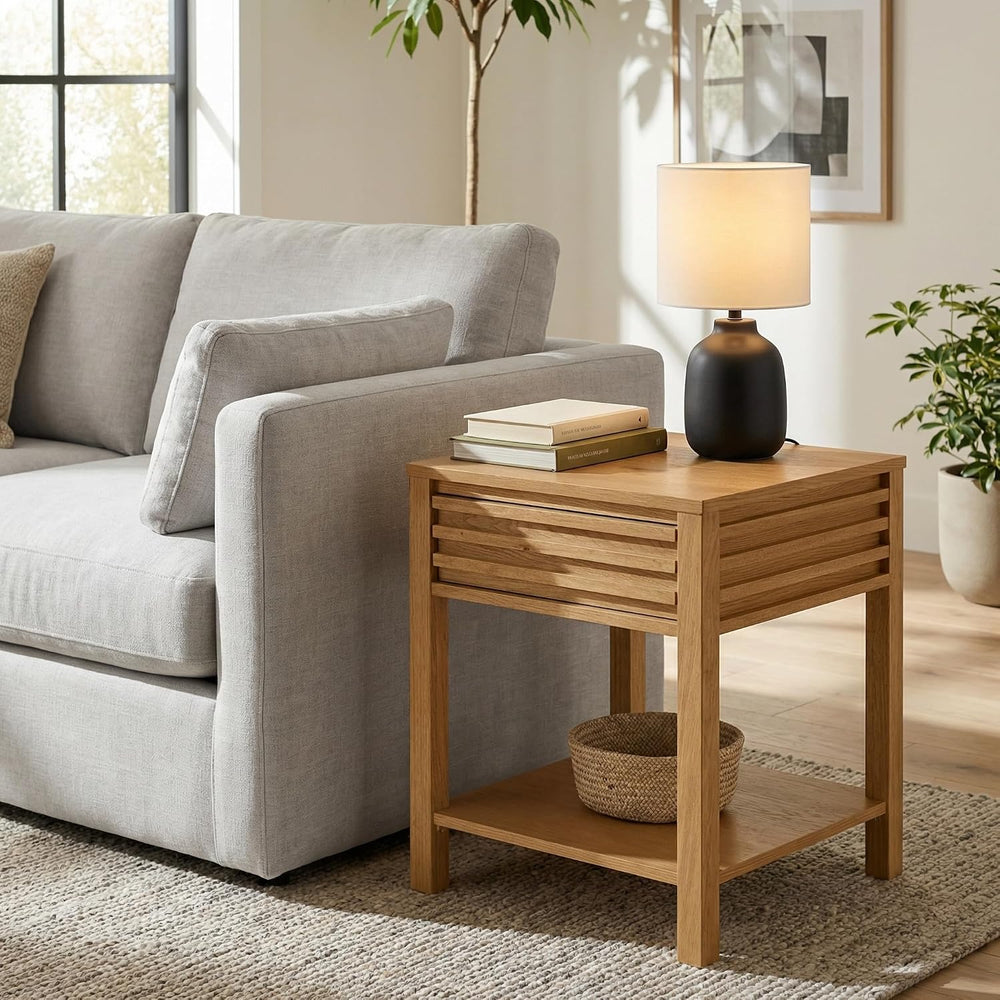Martin Svensson Home Julian Genuine Oak Wood End Table, 20 Inch Square, Mid C...