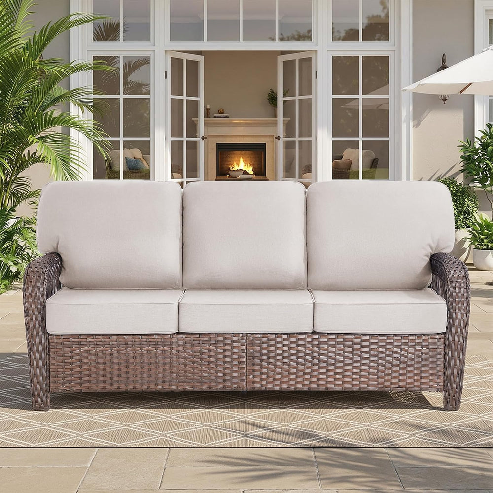 Belord Luxury Outdoor High Back Couch, All-Weather Wicker 3-Seater Sofa, Wick...