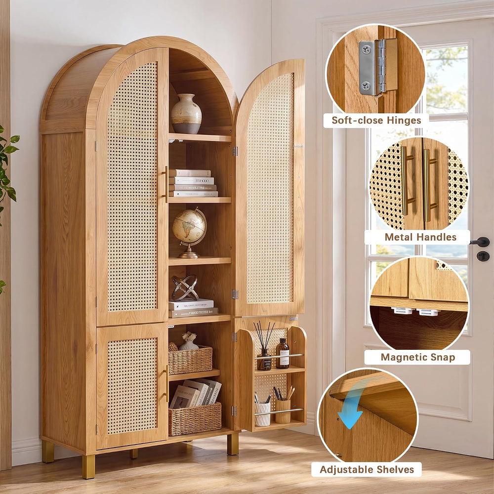 Merax 71'' Tall Farmhouse Rattan Arched Storage Cabinet | Boho Style ...