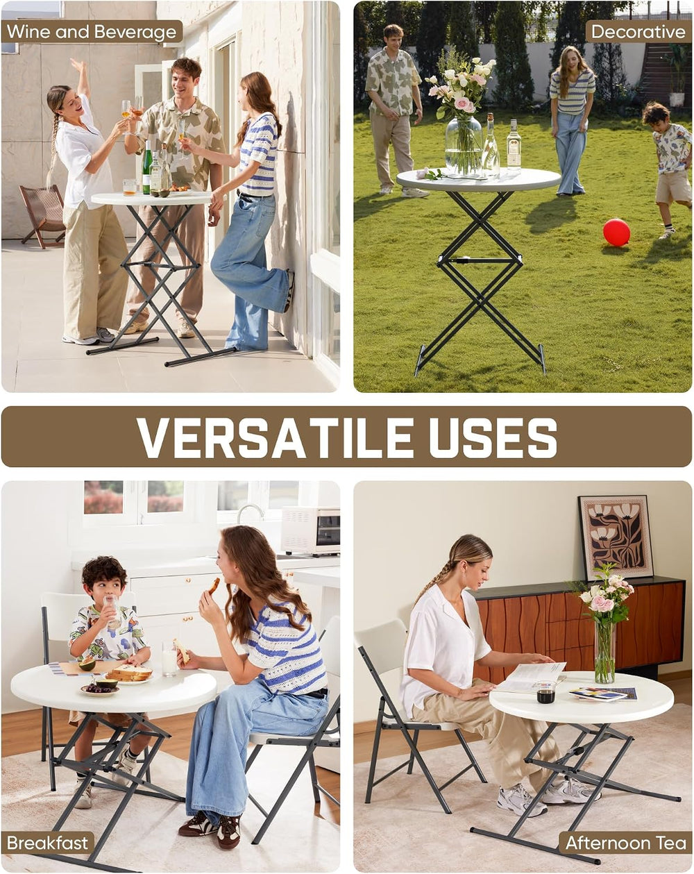 FanttikOutdoor Folding Table Round 32" Quick Adjust 4 Heights Party, Pat...