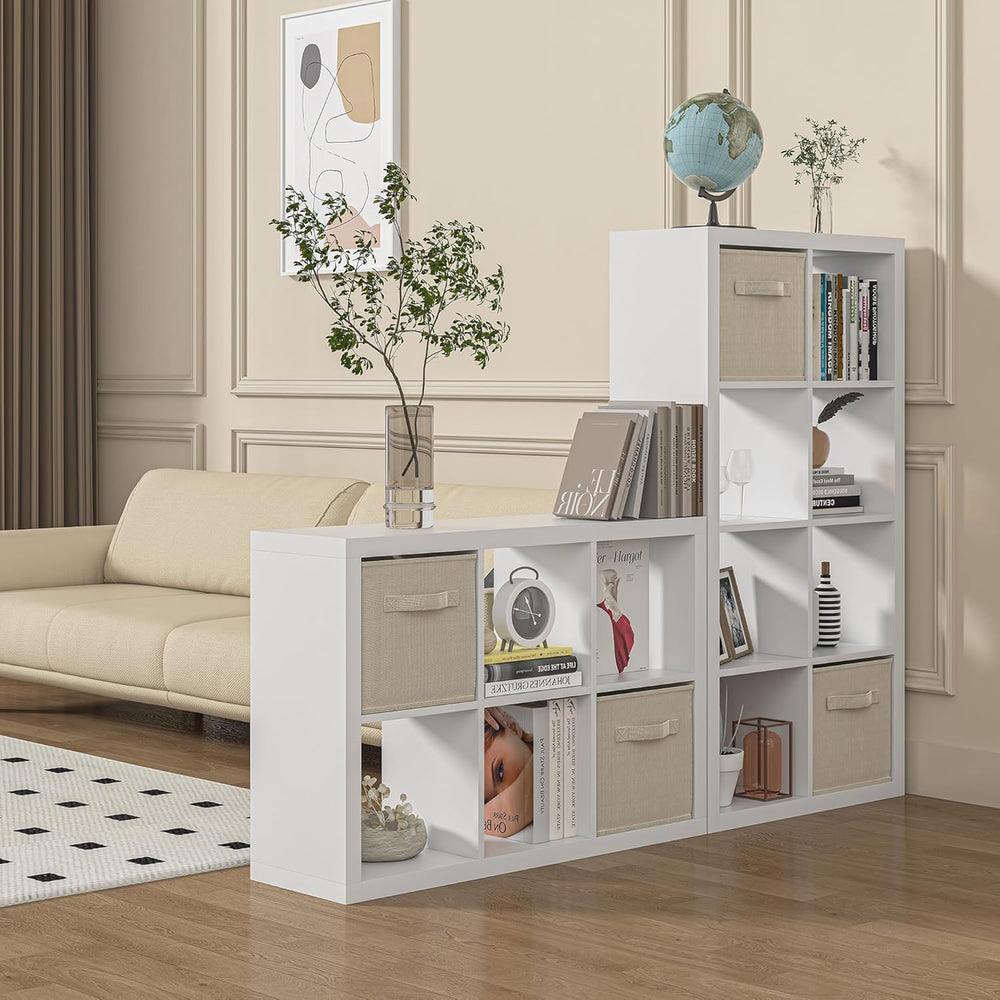 furtble Bookshelf with Storage Bin, 4-Cube Storage Organizer, Modern Wood Ope...