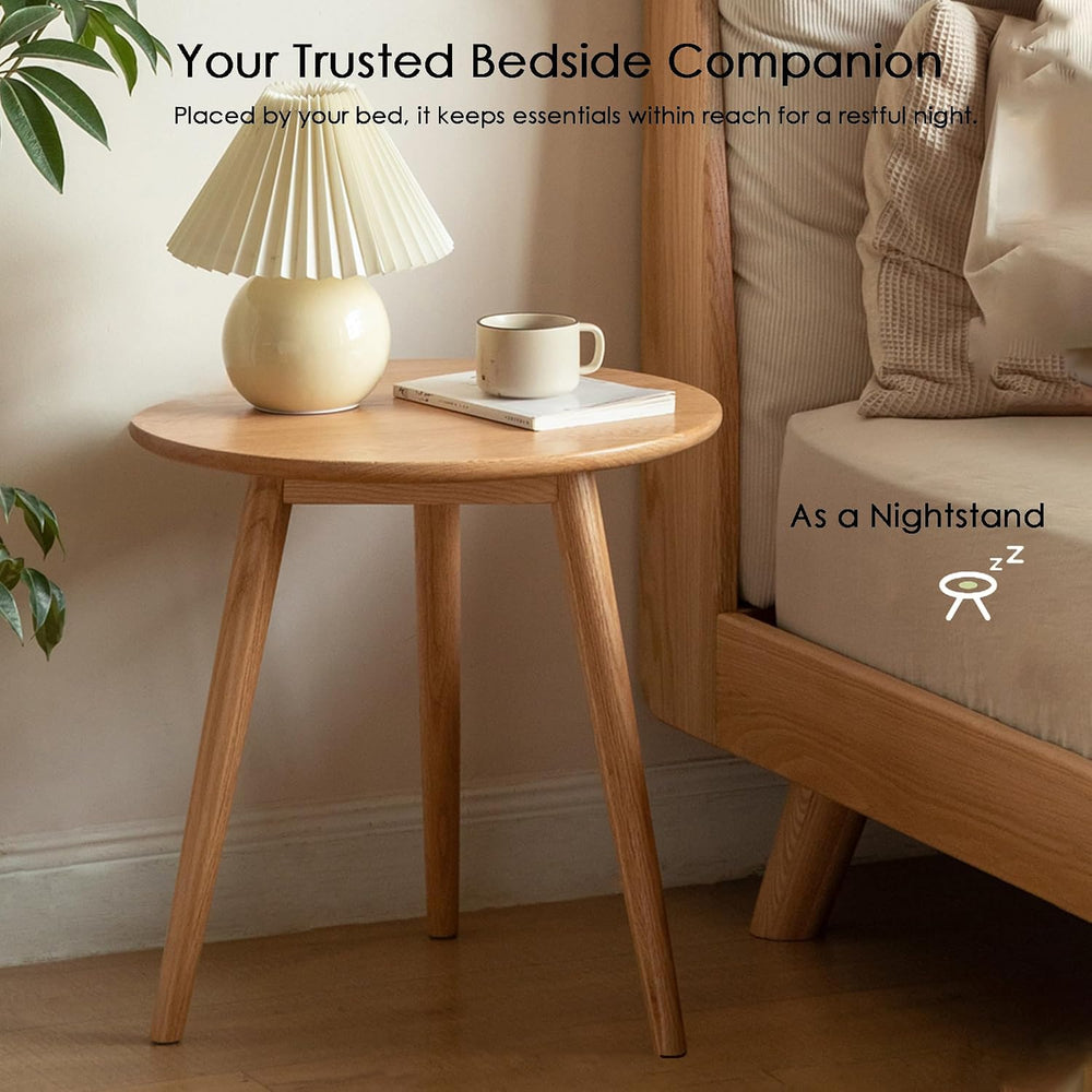 100% Solid Oak Wood Side Table, Multifunctional Nightstand, Round Stool, Acce...