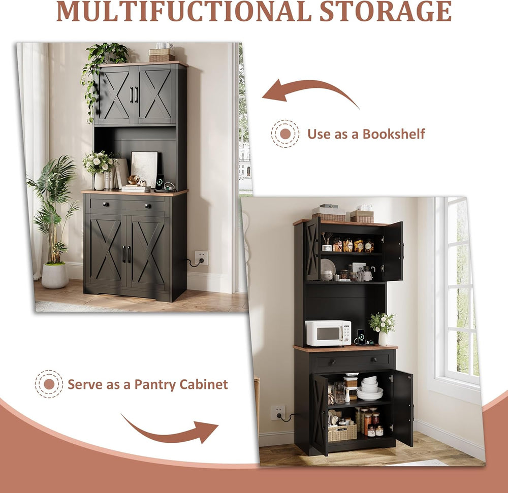 GAOMON 71" Pantry Cabinet with Charging Station, Tall Kitchen Pantry Sto...