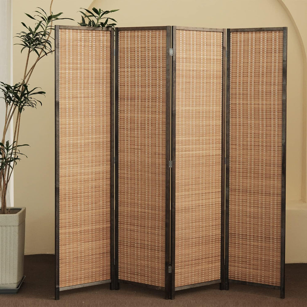 Furnnylane 4 Panel Bamboo Room Divider - 5.6 ft Tall Folding Privacy Screen f...