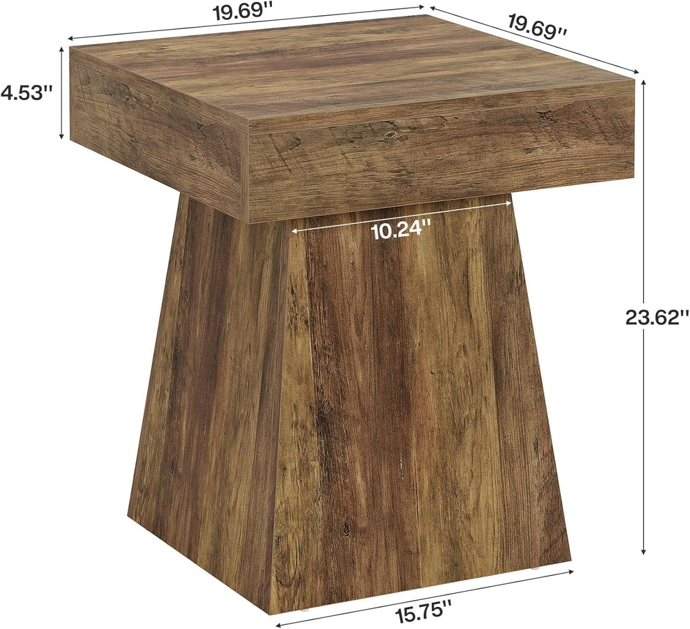 Tribesigns Small End Table, Rustic Square Side Table with Wide Base, Farmhous...