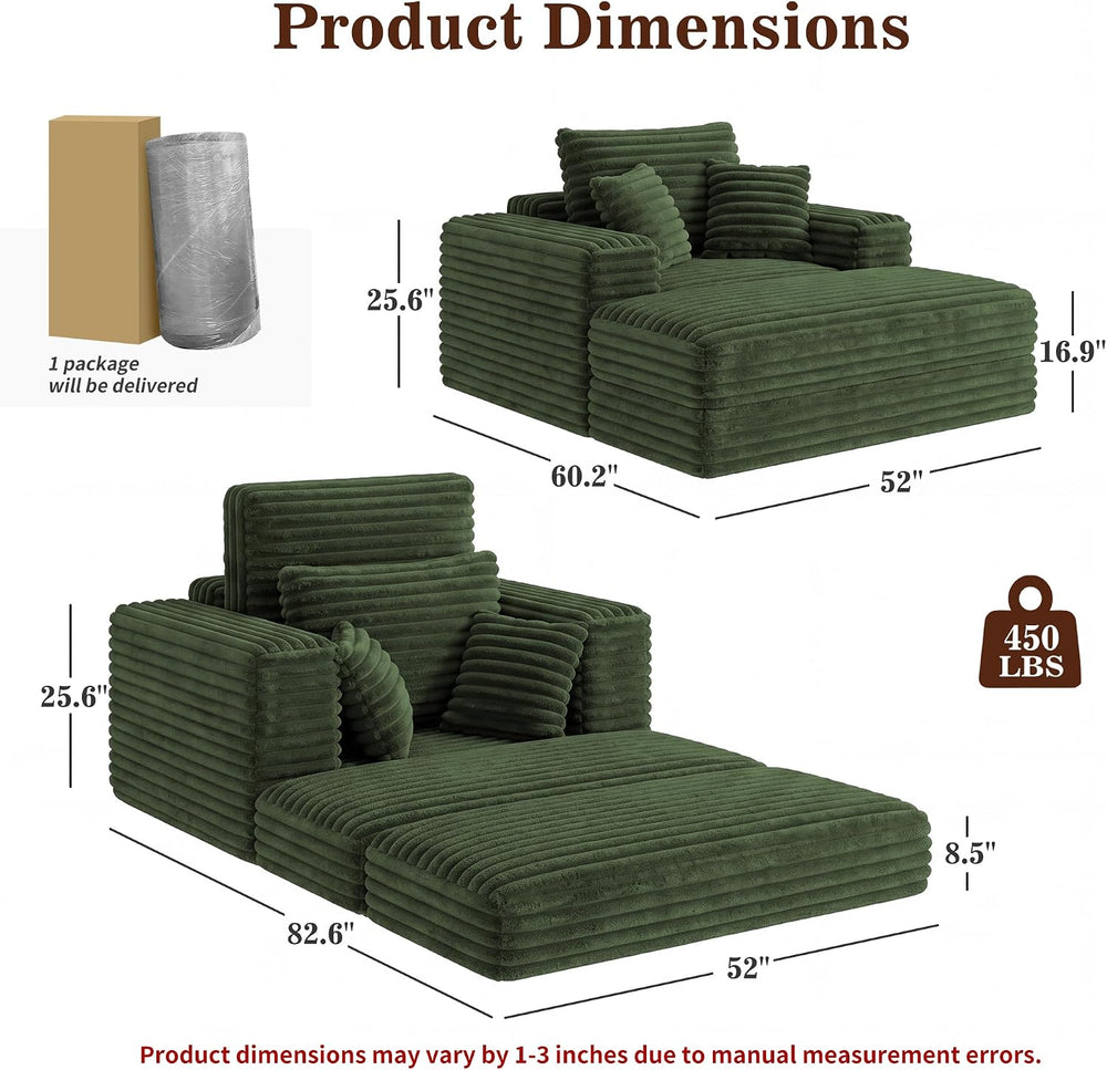 Busaurus 60'' Oversized Chaise Lounge Chair Indoor with Ottoman, Conv...