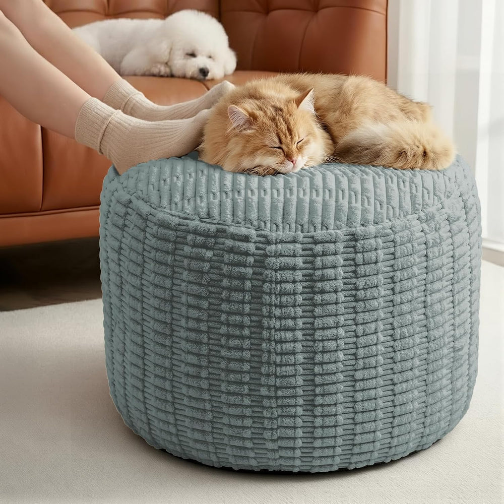 Round Pouf Ottoman Stuffed Corduroy Poufs Foot Rest with Foam Filling Fluffy ...