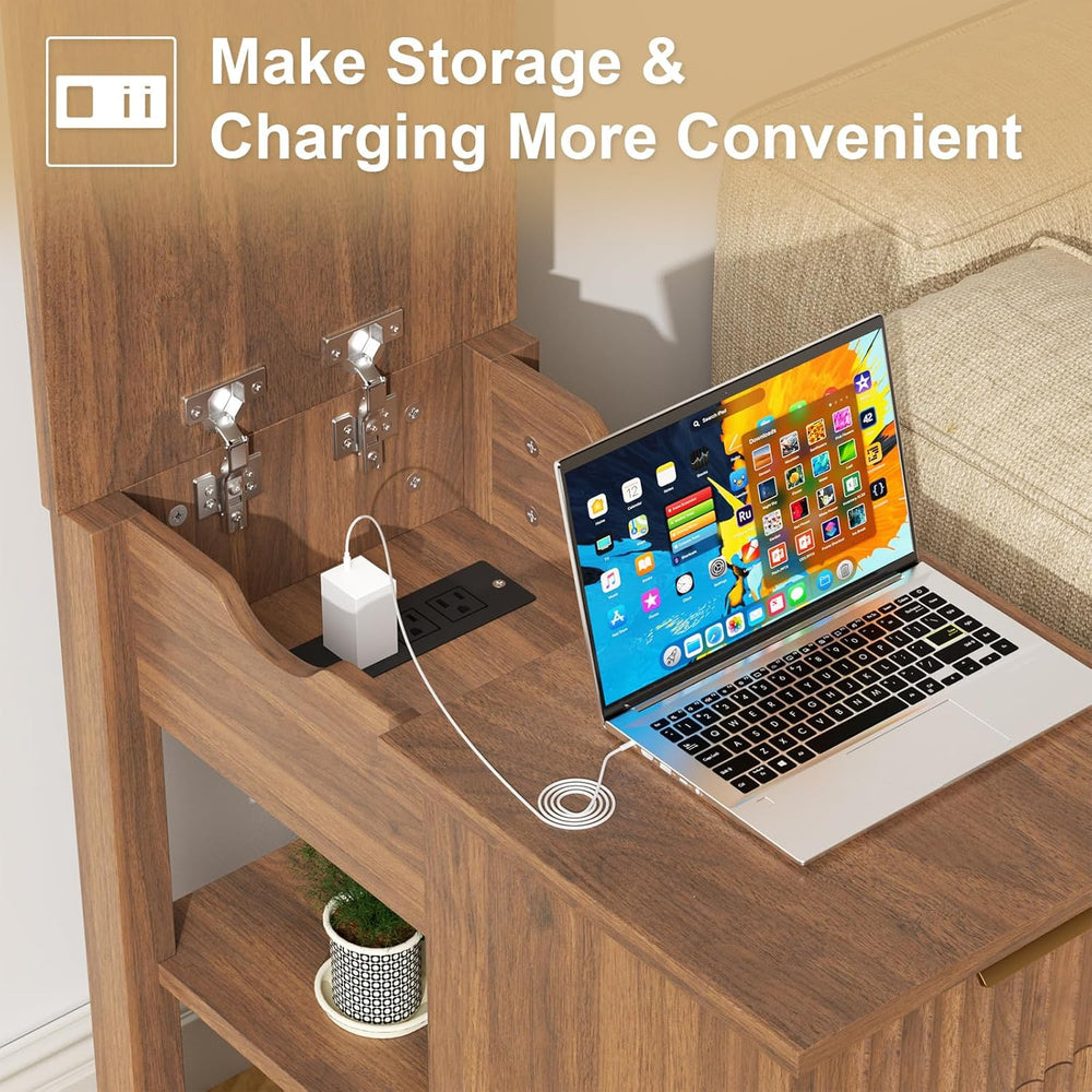 End Table with Charging Station 24'' Nightstand with Charging Station...