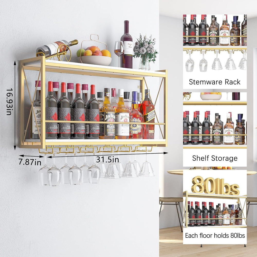 Dokser Wine Rack Wall Mounted Shelf - 2 Tier Wine Bottle Holder for Kitchen |...