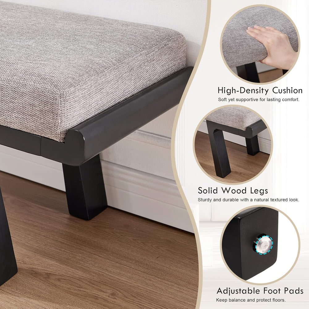 47" Upholstered Entryway Bench with Solid Wood Frame – Mid Century Moder...