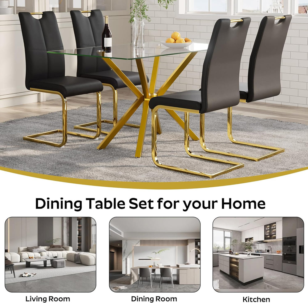 5-Piece 47" Dining Table with 4 PU Leather Chairs, Modern Dining Table S...