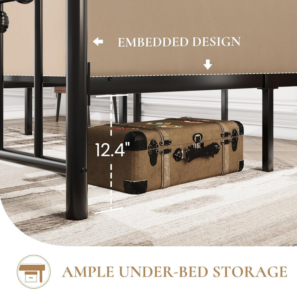 SHA CERLIN 14" King Size Metal Platform Bed Frame/Victorian Headboard an...