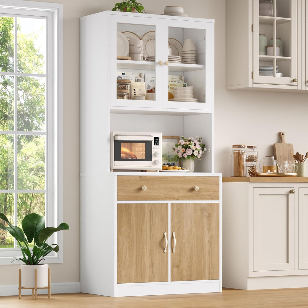 Keyluv 71" Tall Kitchen Pantry Storage Cabinet with Microwave Stand, Mod...