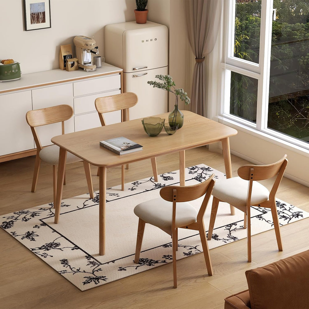 100% Solid Wood Upholstered Dining Chairs, Mid Century Modern Oak Dining Chai...
