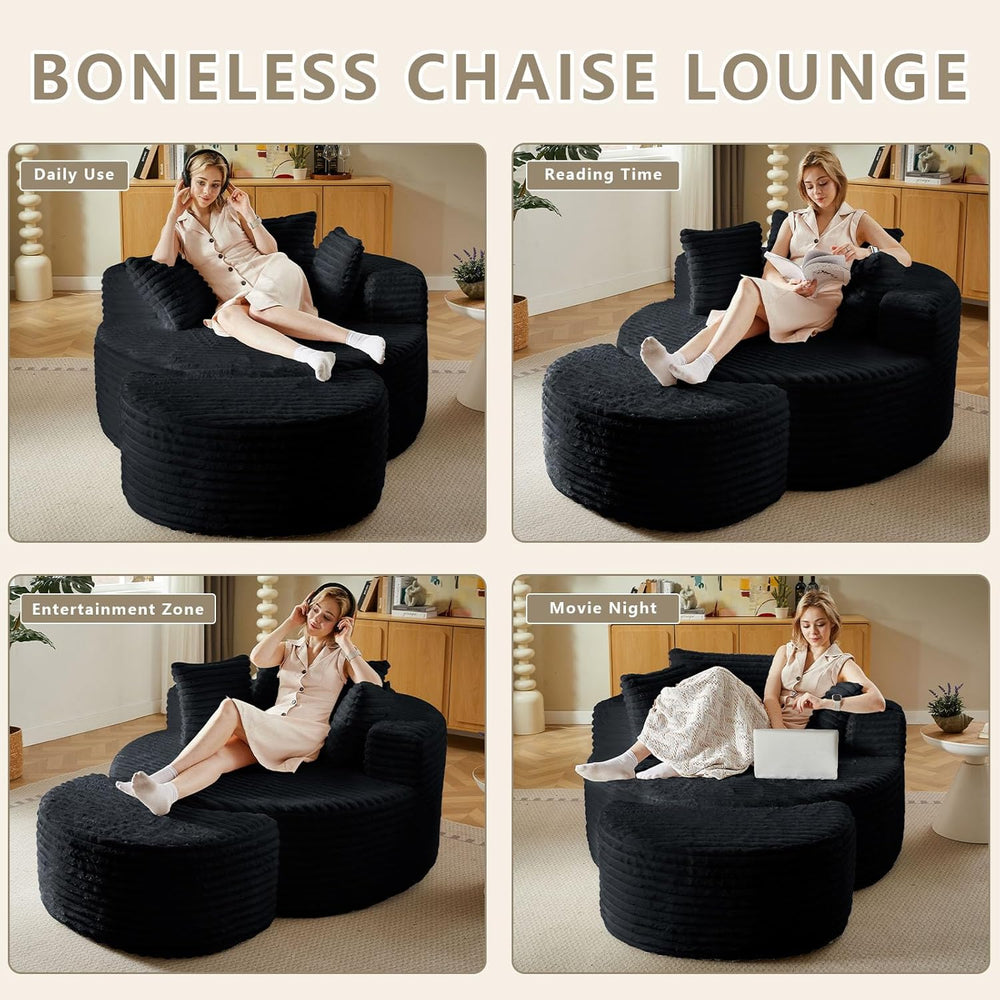 Oversized Round Chaise Lounge Chair Indoor with Ottoman Round Floor Chair | M...